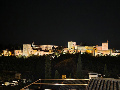 アルハンブラ宮殿の外からの夜景。